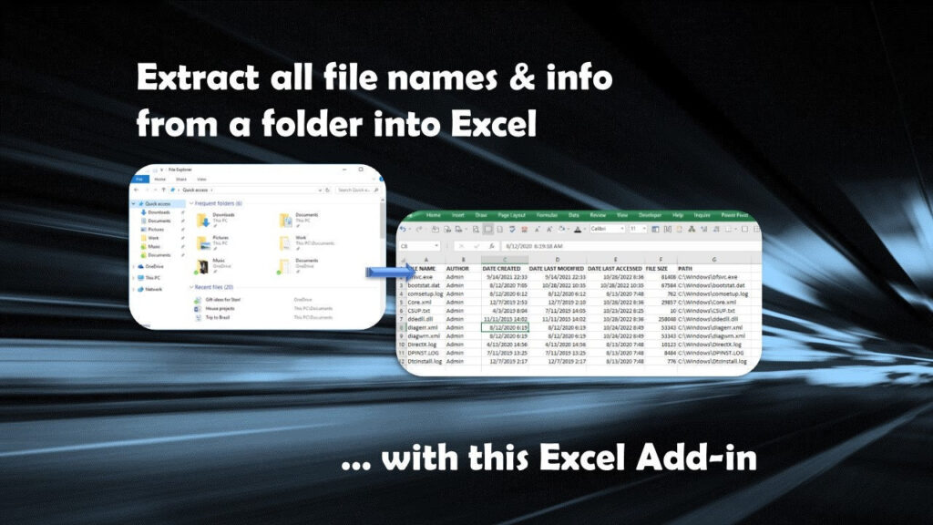 Smart Intelligent Excel Tool - Extract File Names from Folder to Excel Spreadsheet (Advanced) - Windows Version