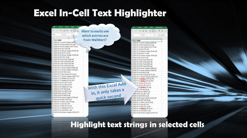 Excel In-cell Highlighter - Smart Intelligent Excel Tool - Excel Macro Add-in Highlight Partial Text in Cells (for both Windows & Mac)