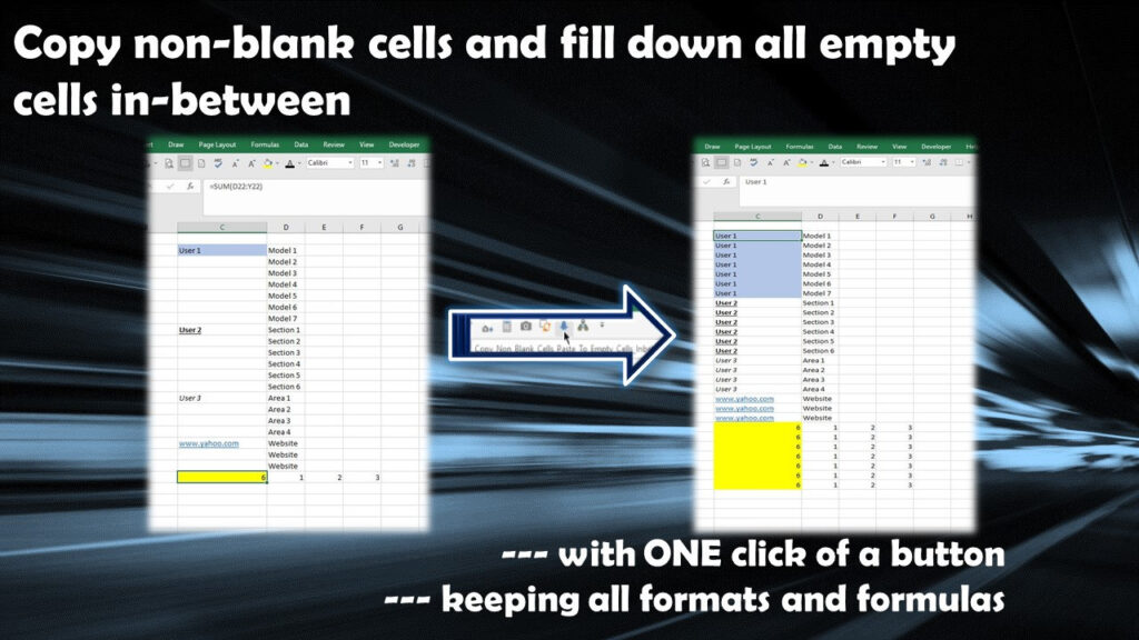 Best Excel Tool: Fill Empty Cells Between Labels in Selected Columns (for both Windows & Mac)
