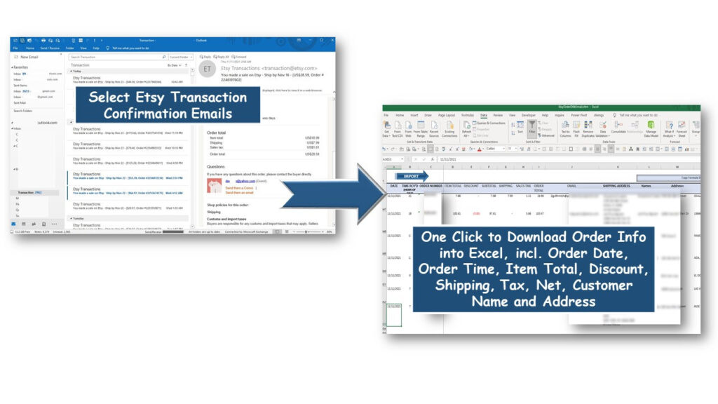 Etsy Seller's Best Tool - Import Etsy Sales Confirmation Email Info into Excel - Windows Version