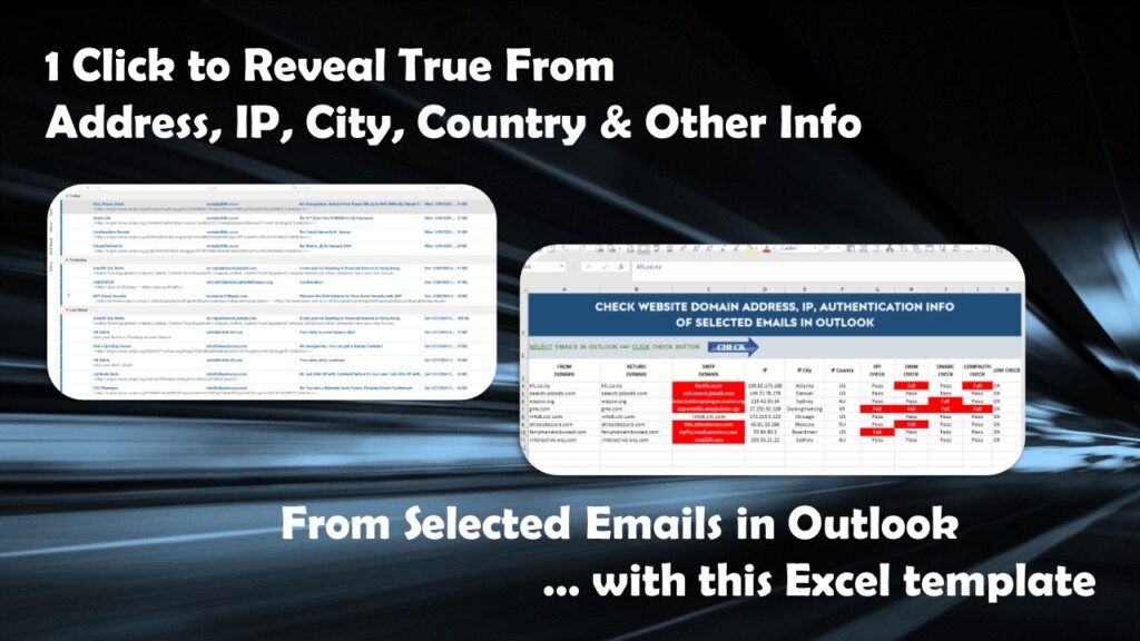 Intelligent Excel Template: Extract domain & other information from selected Emails in Outlook - Windows PC